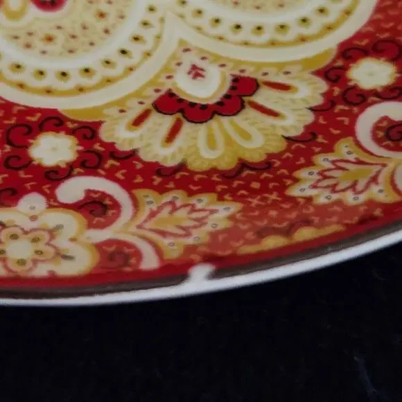 222 Fifth Lyria Saffron 6.5" Bread & Butter Plates Set of 3 Red Yellow - Picture 4 of 7